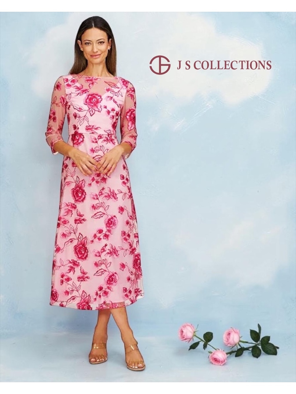 NWT JS Collections Nadine Embroidered Midi Dress Pink Size 2